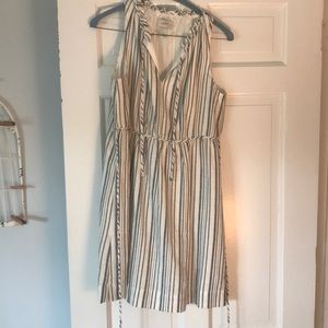 blue and white stripe dress with tie waist